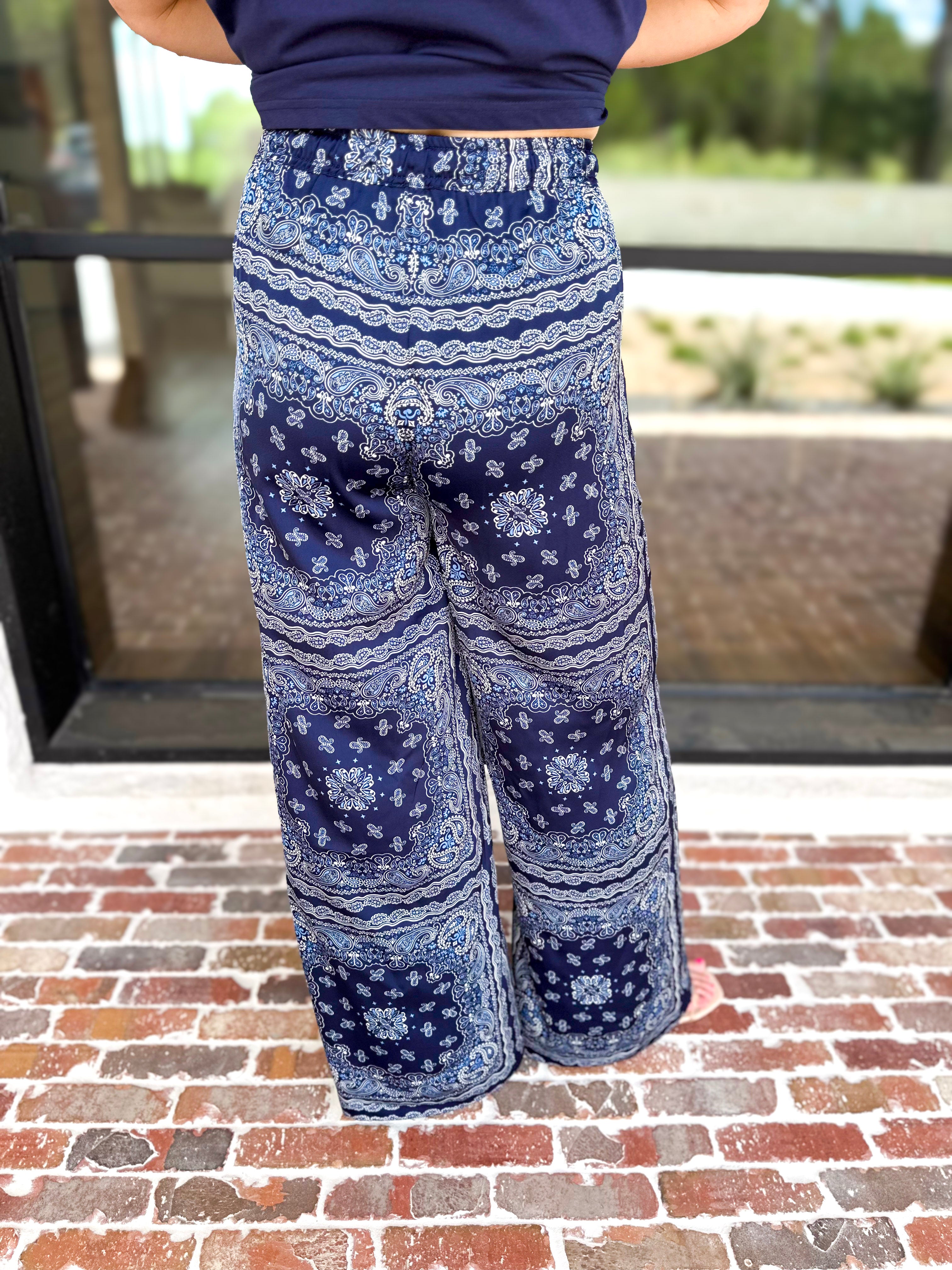 Navy Bandana Pants Set-500 Midi-SKIES ARE BLUE-July & June Women's Fashion Boutique Located in San Antonio, Texas