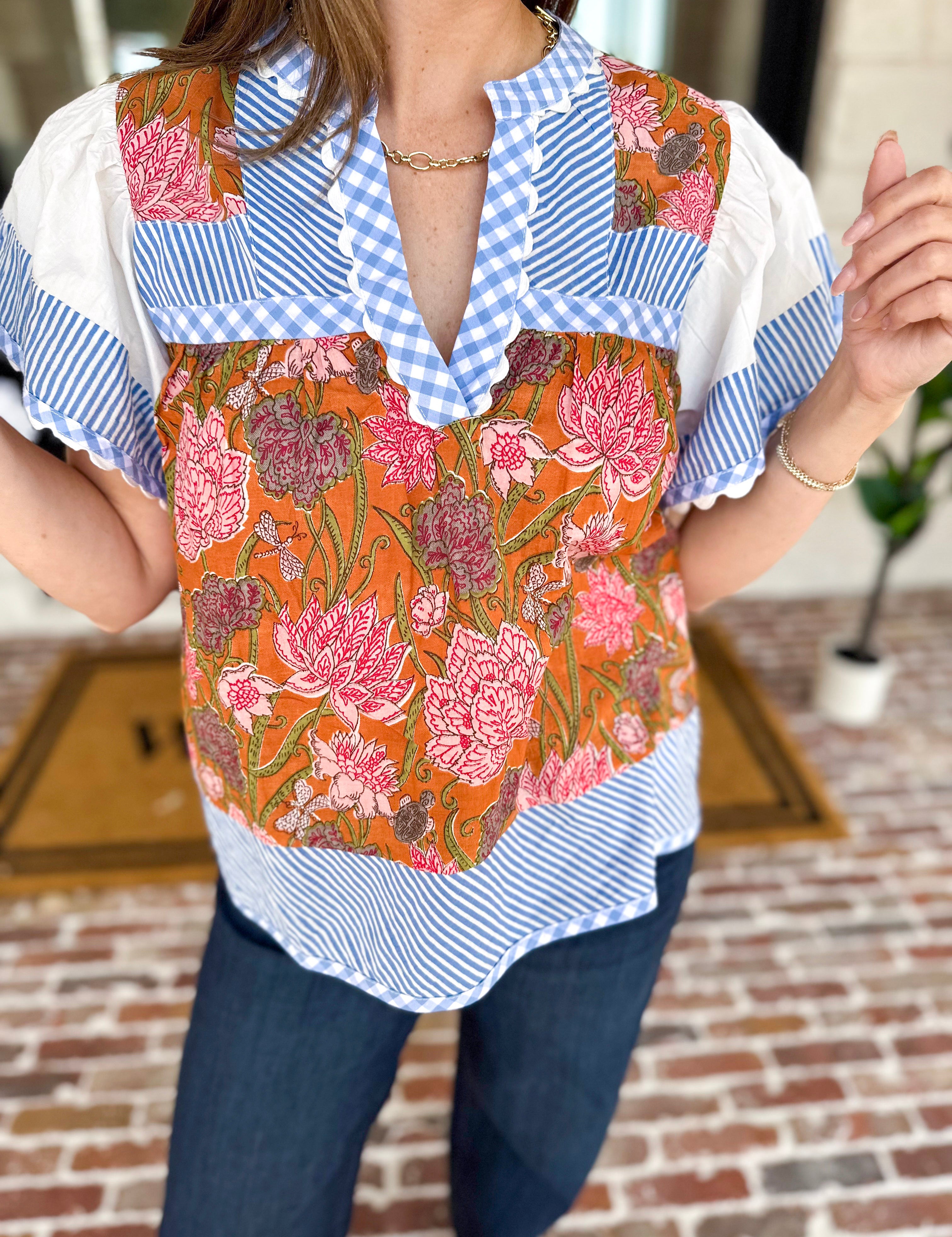 THML - Neutral Garden Blouse-200 Fashion Blouses-THML-July & June Women's Fashion Boutique Located in San Antonio, Texas