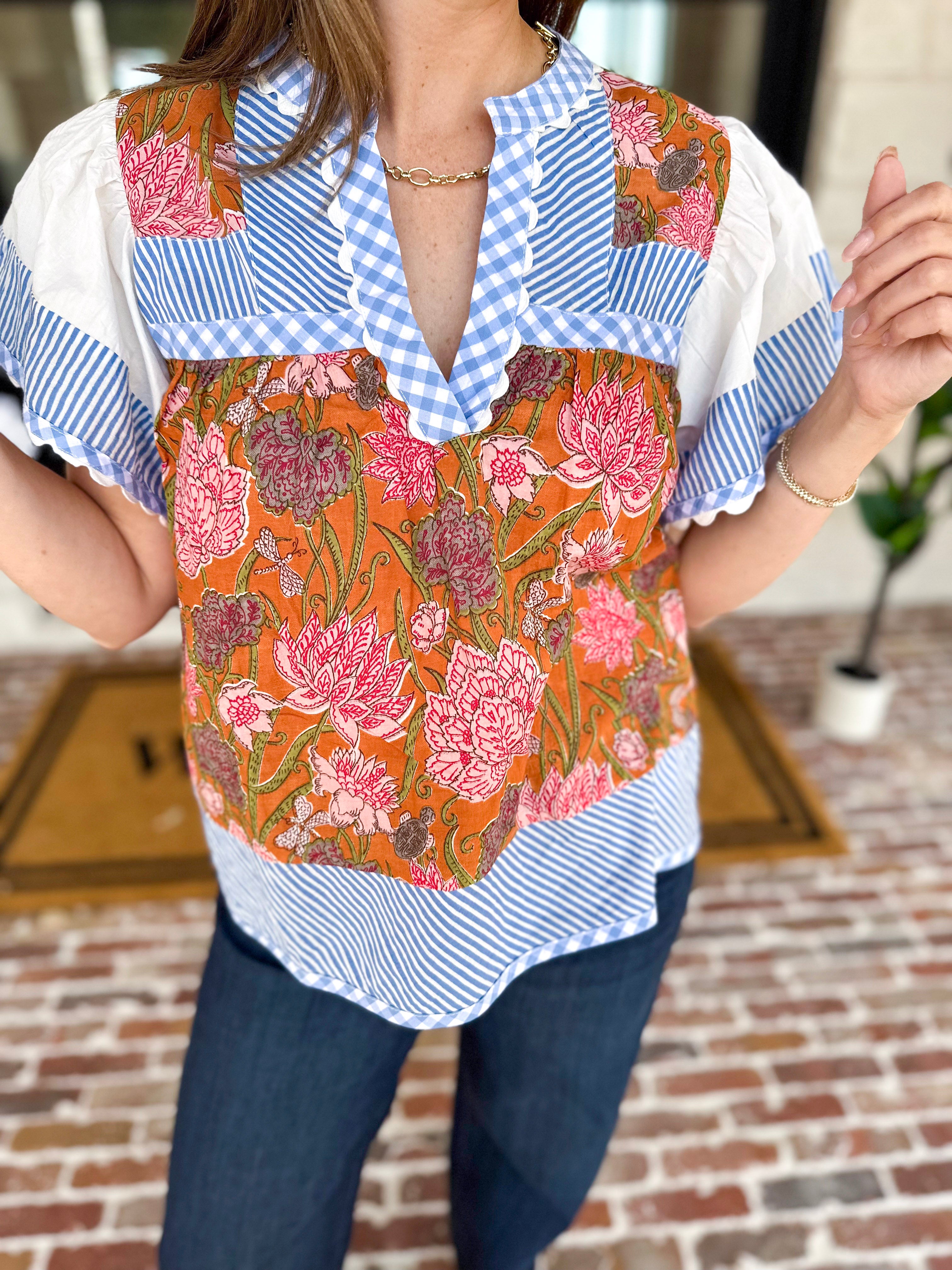 THML - Neutral Garden Blouse-200 Fashion Blouses-THML-July & June Women's Fashion Boutique Located in San Antonio, Texas