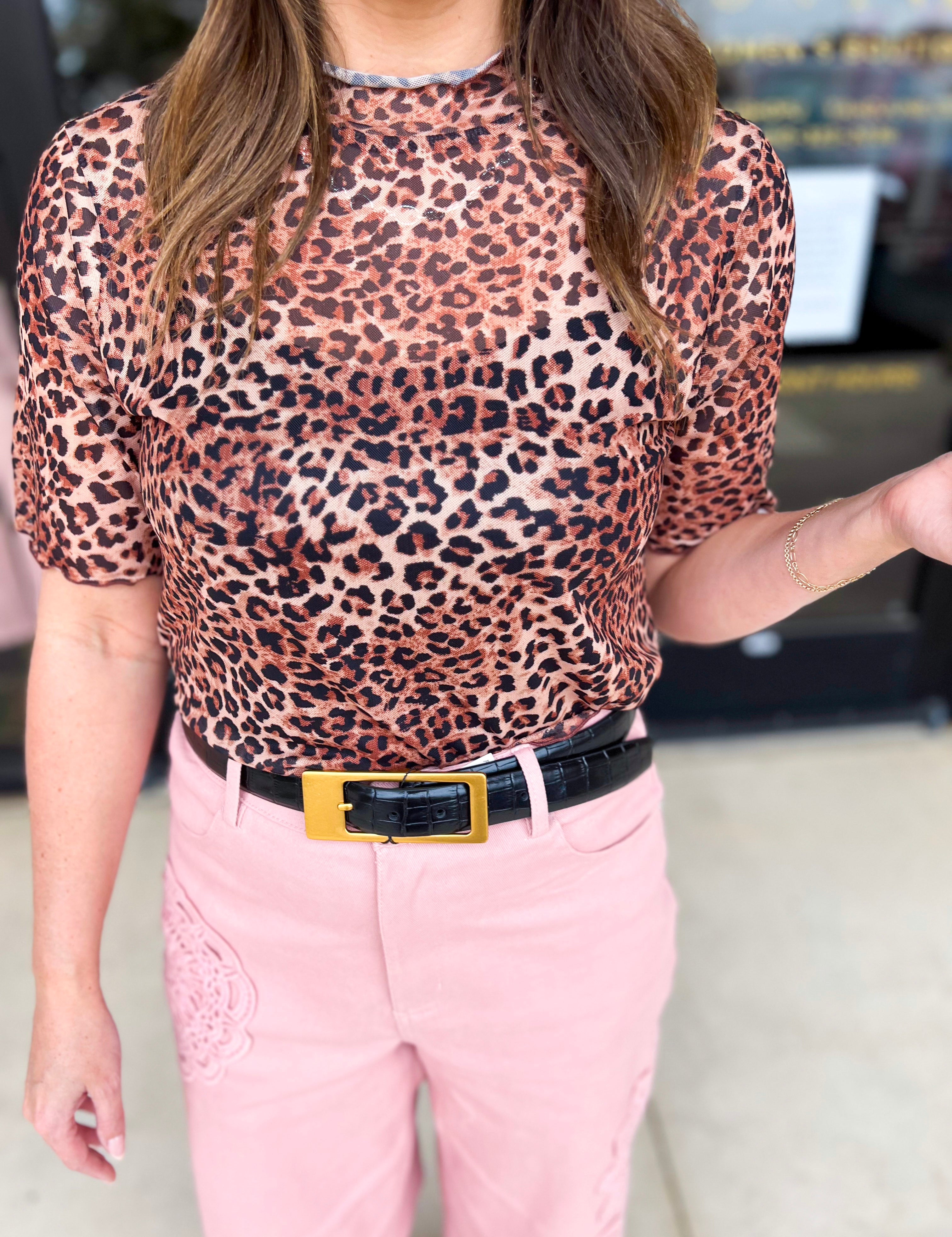 Stretchy Sheer Cheetah Top-200 Fashion Blouses-JODIFL-July & June Women's Fashion Boutique Located in San Antonio, Texas