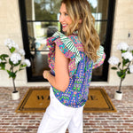 THML - Blue Flutter Sleeve Blouse-200 Fashion Blouses-THML-July & June Women's Fashion Boutique Located in San Antonio, Texas