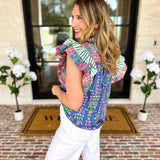 THML - Blue Flutter Sleeve Blouse-200 Fashion Blouses-THML-July & June Women's Fashion Boutique Located in San Antonio, Texas