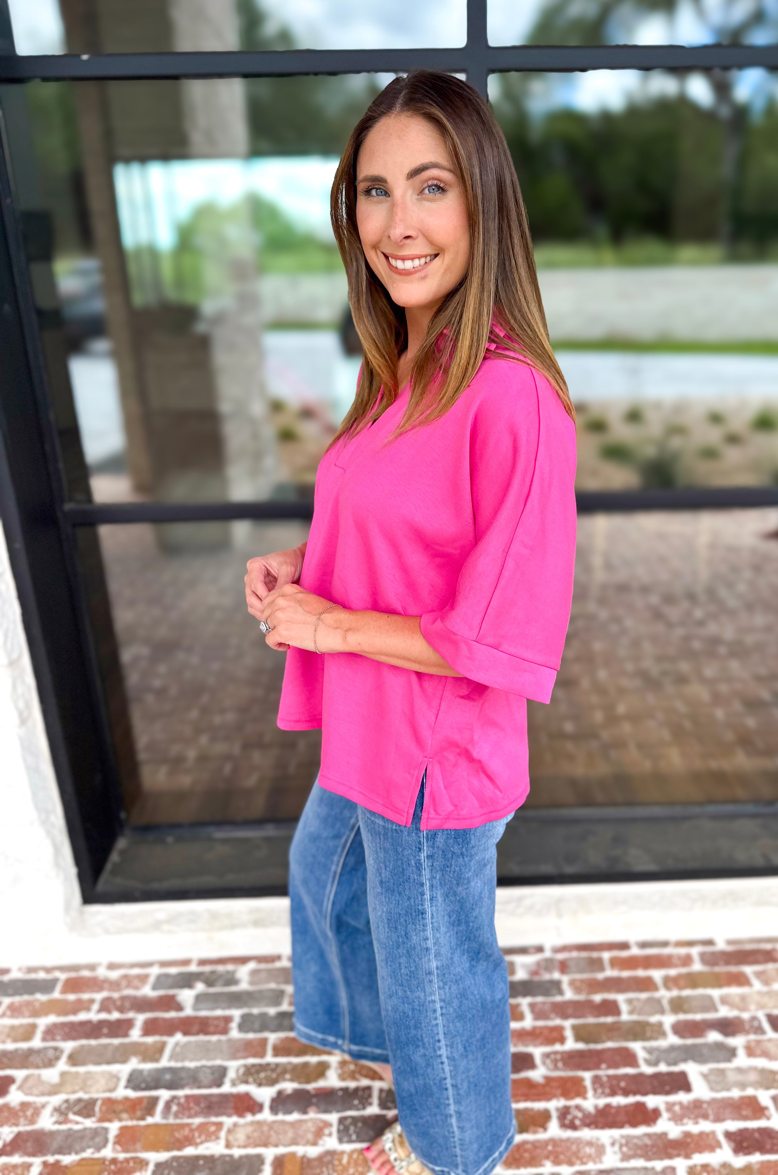 The Laurel Comfy Top - Pink-210 Casual Blouses-JODIFL-July & June Women's Fashion Boutique Located in San Antonio, Texas