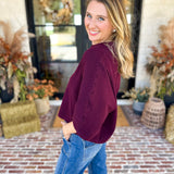 Cozy Collared Oversized Sweater Top - Merlot-230 Sweaters/Cardis-ENTRO-July & June Women's Fashion Boutique Located in San Antonio, Texas