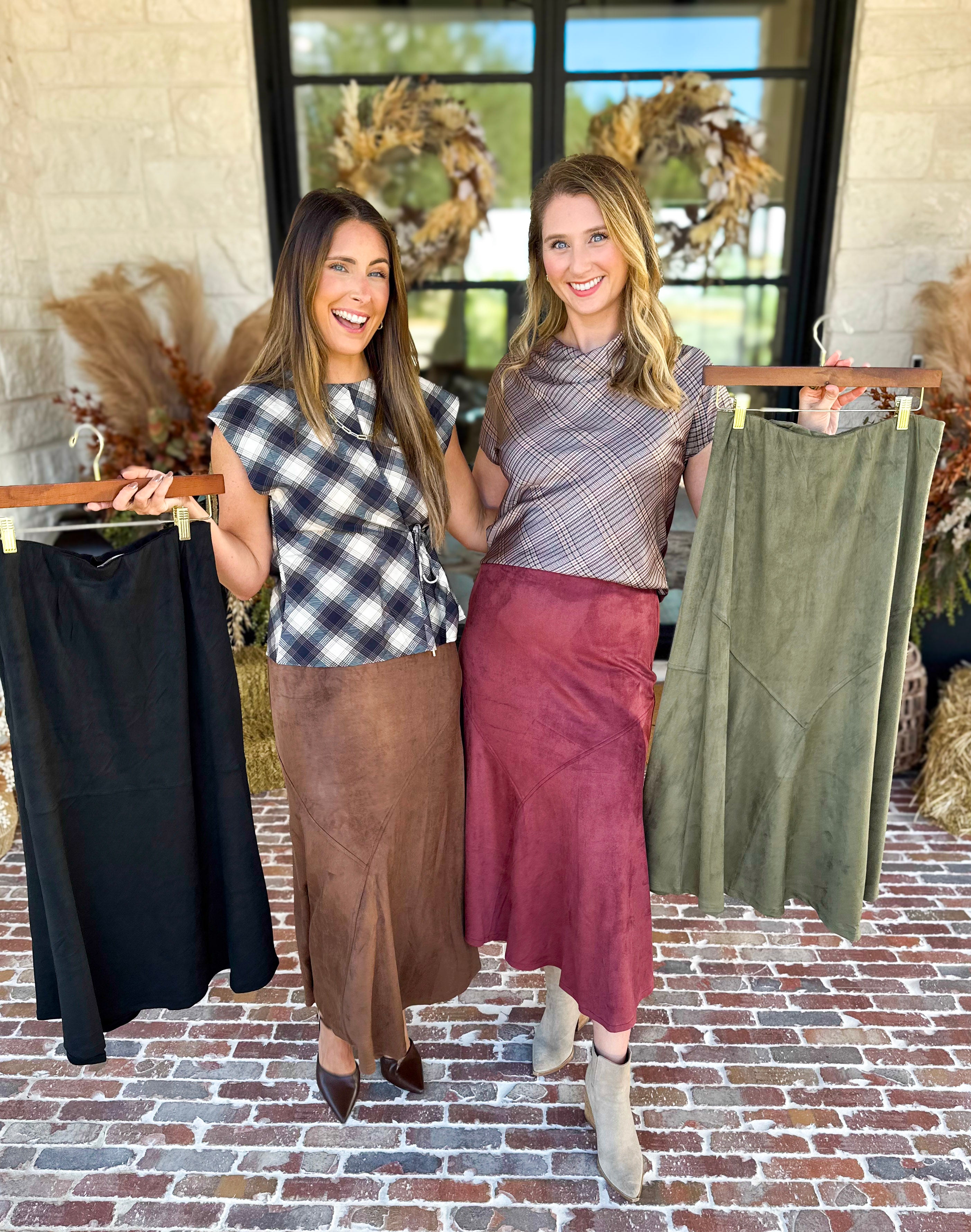 Suede Midi Skirt - Black-410 Shorts/Skirts-STYLE USA-July & June Women's Fashion Boutique Located in San Antonio, Texas