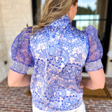 Blue Paisley Blouse-200 Fashion Blouses-FATE-July & June Women's Fashion Boutique Located in San Antonio, Texas