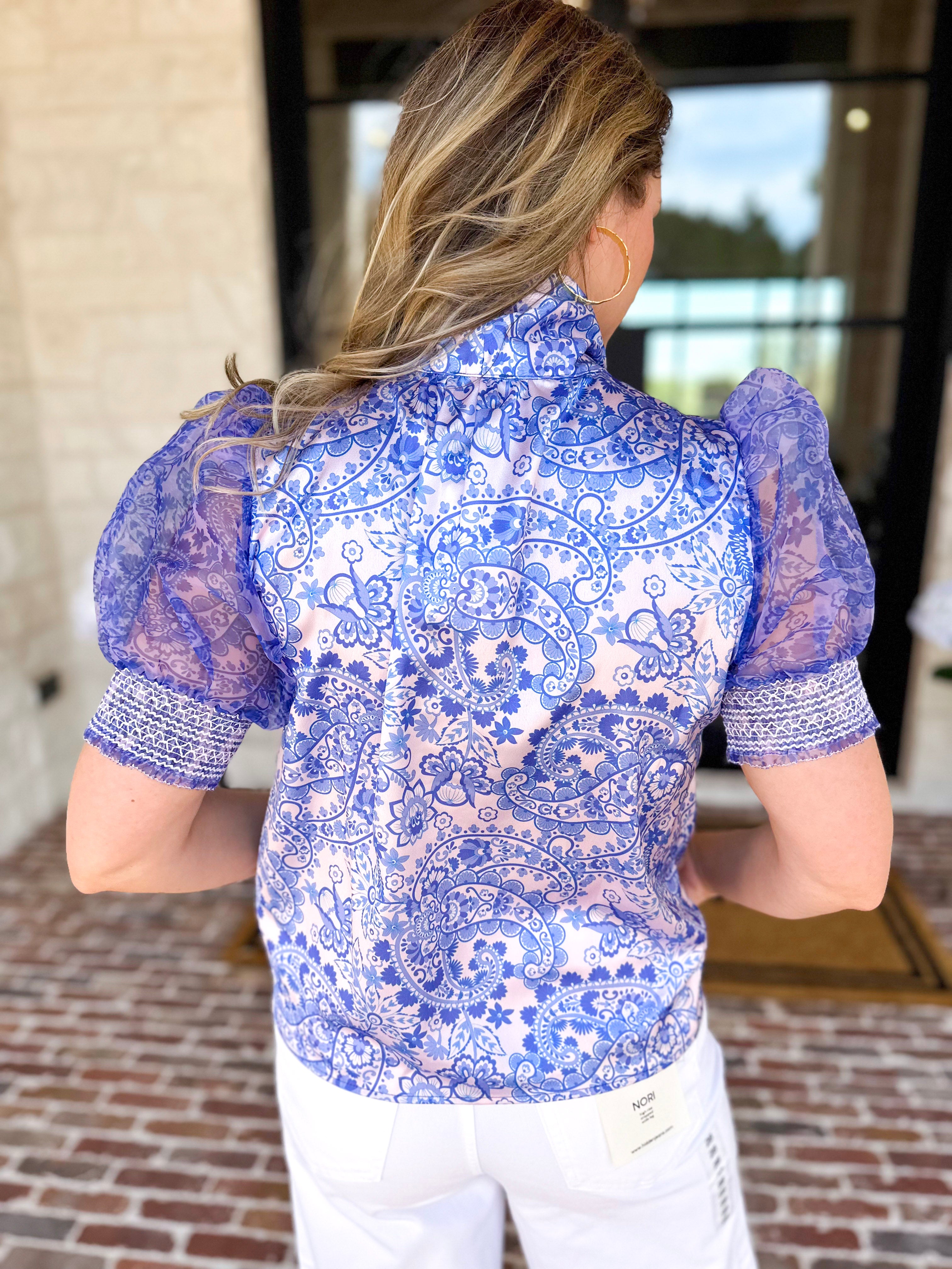 Blue Paisley Blouse-200 Fashion Blouses-FATE-July & June Women's Fashion Boutique Located in San Antonio, Texas