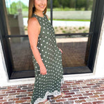 Effortless Polka Dot Midi Dress - Olive-500 Midi-ENTRO-July & June Women's Fashion Boutique Located in San Antonio, Texas
