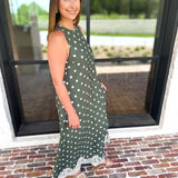 Effortless Polka Dot Midi Dress - Olive-500 Midi-ENTRO-July & June Women's Fashion Boutique Located in San Antonio, Texas
