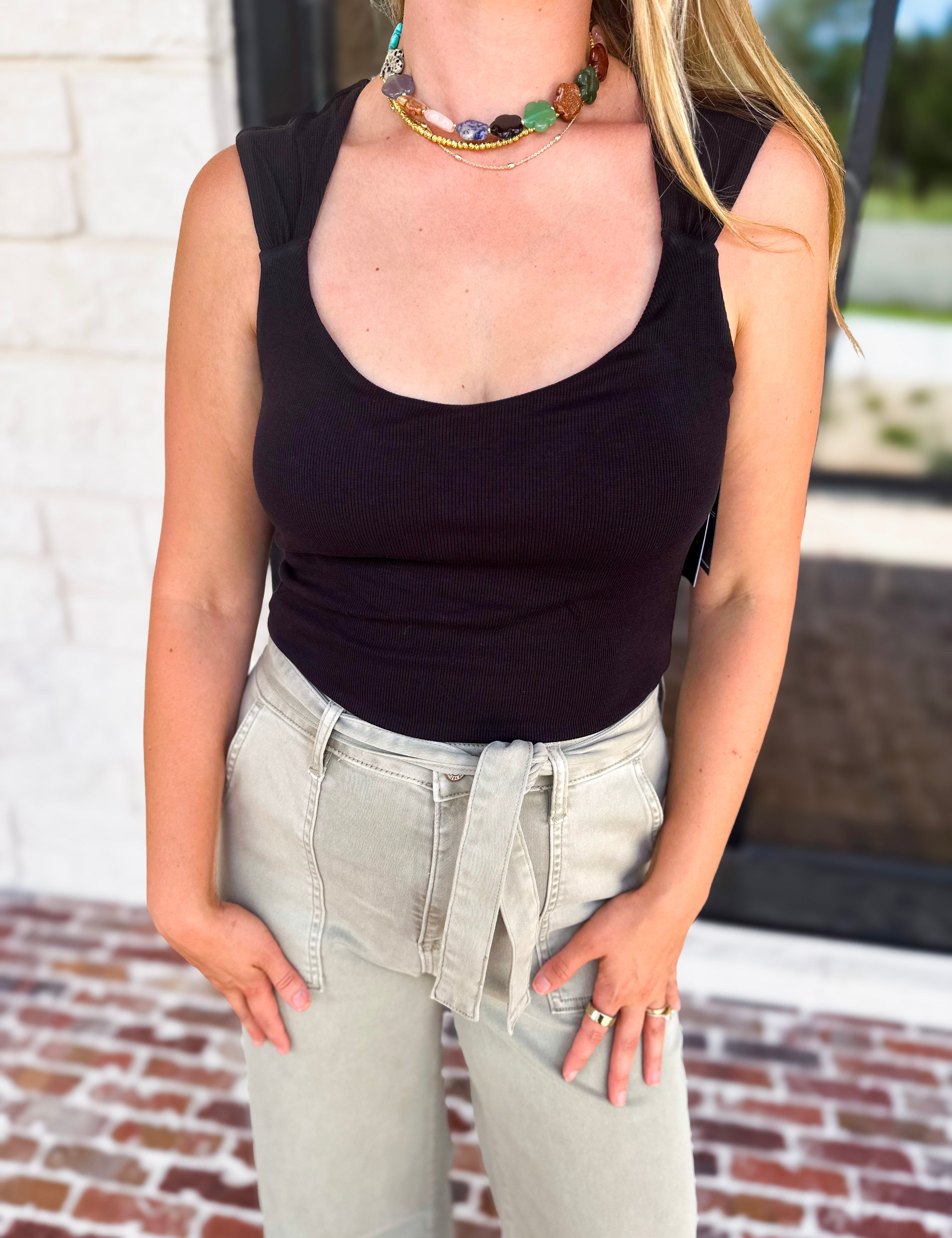 Liverpool - The Signature Scoop Neck Tank - Black-210 Casual Blouses-LIVERPOOL JEANS COMPANY-July & June Women's Fashion Boutique Located in San Antonio, Texas