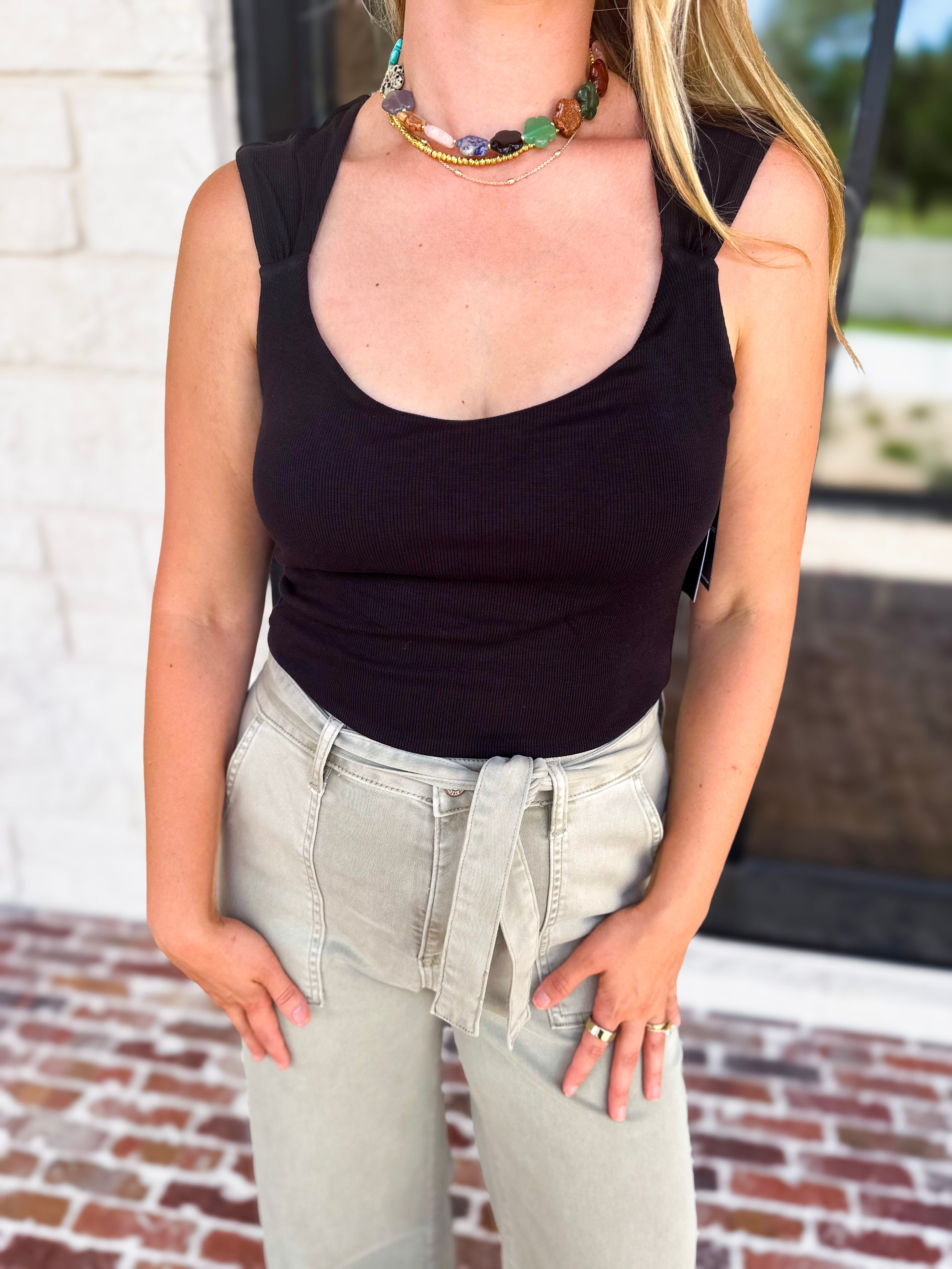 Liverpool - The Signature Scoop Neck Tank - Black-210 Casual Blouses-LIVERPOOL JEANS COMPANY-July & June Women's Fashion Boutique Located in San Antonio, Texas