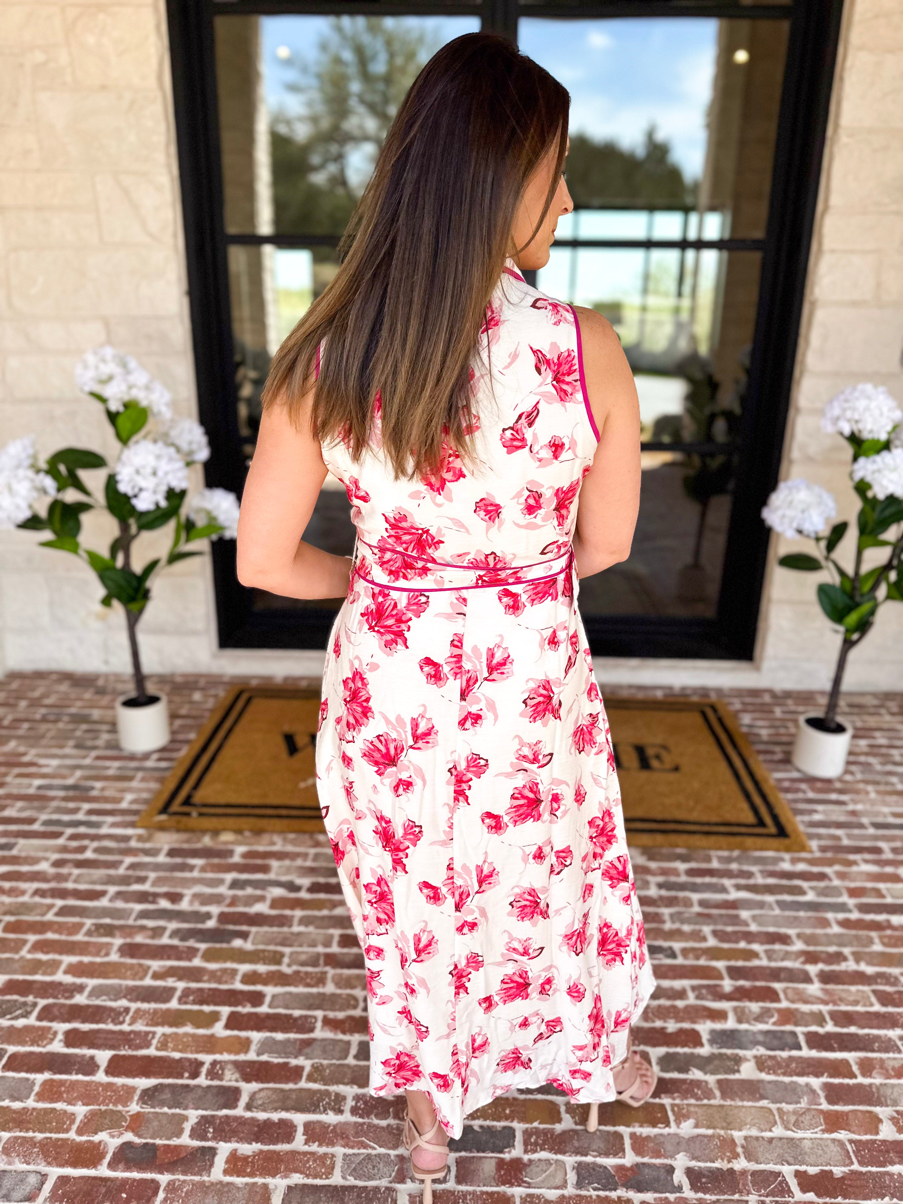 Vibrant Pink Floral Midi Dress-500 Midi-IN FEBRUARY-July & June Women's Fashion Boutique Located in San Antonio, Texas