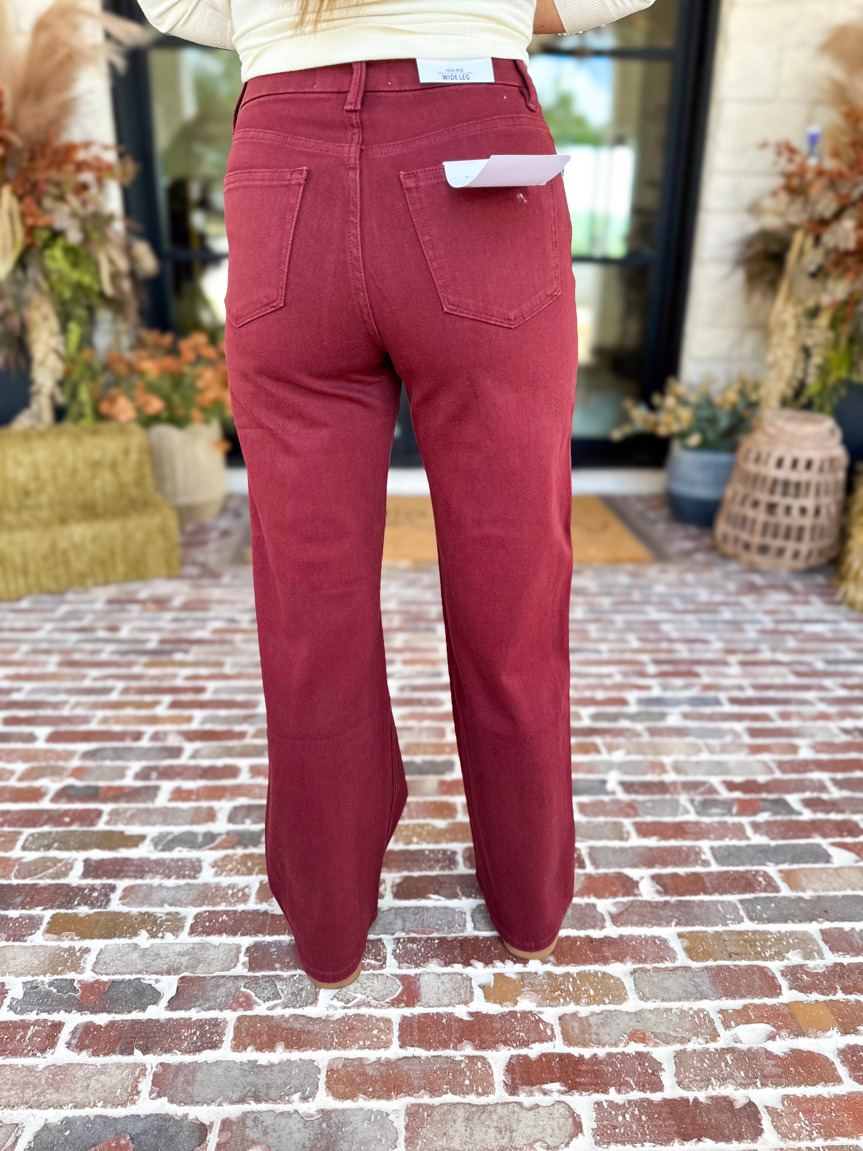Classic Wide Leg Jeans - Crimson-420 Denim-MICA-July & June Women's Fashion Boutique Located in San Antonio, Texas