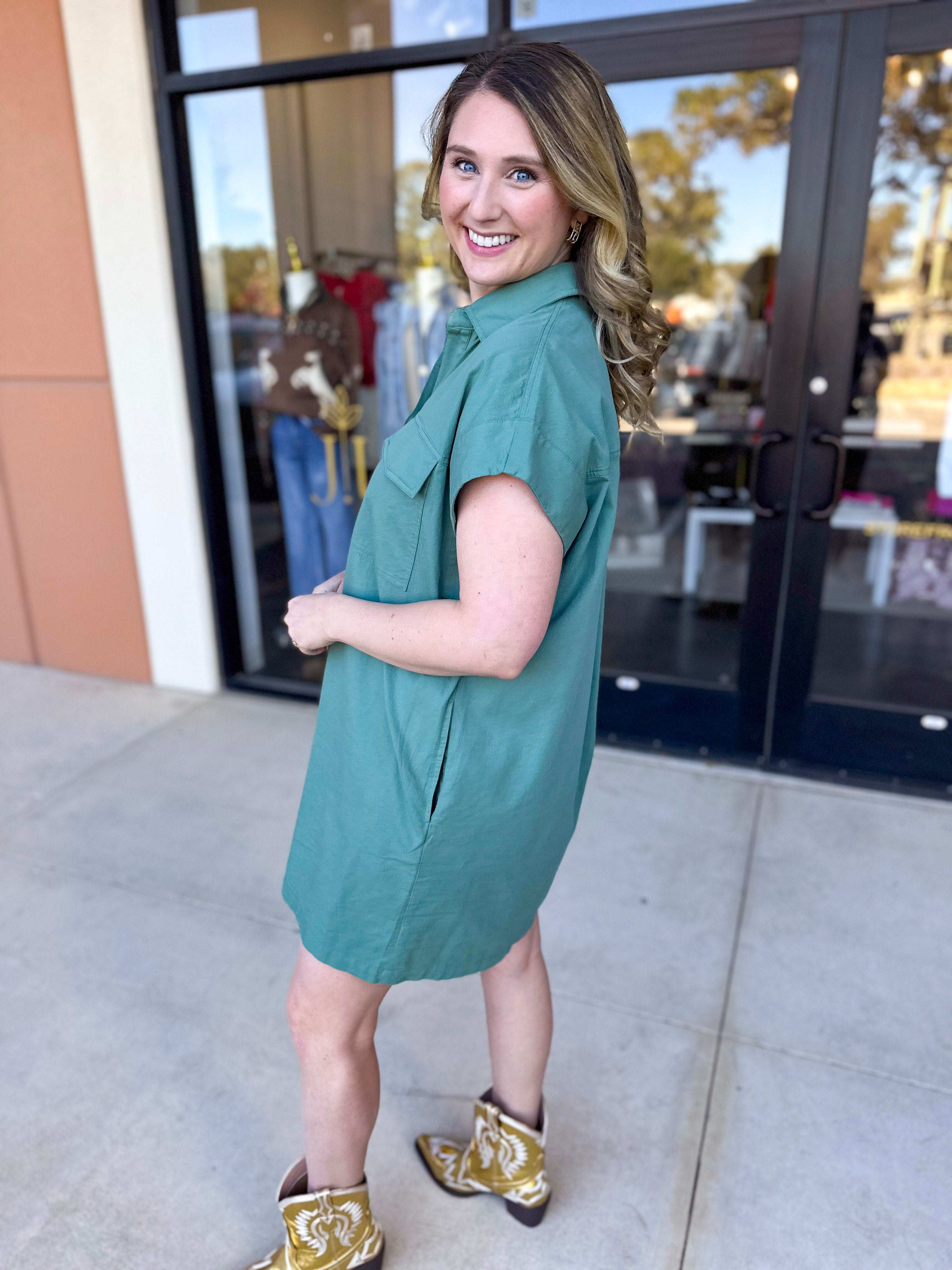 Go-To Utility Mini Dress - Green-510 Mini-IN FEBRUARY-July & June Women's Fashion Boutique Located in San Antonio, Texas