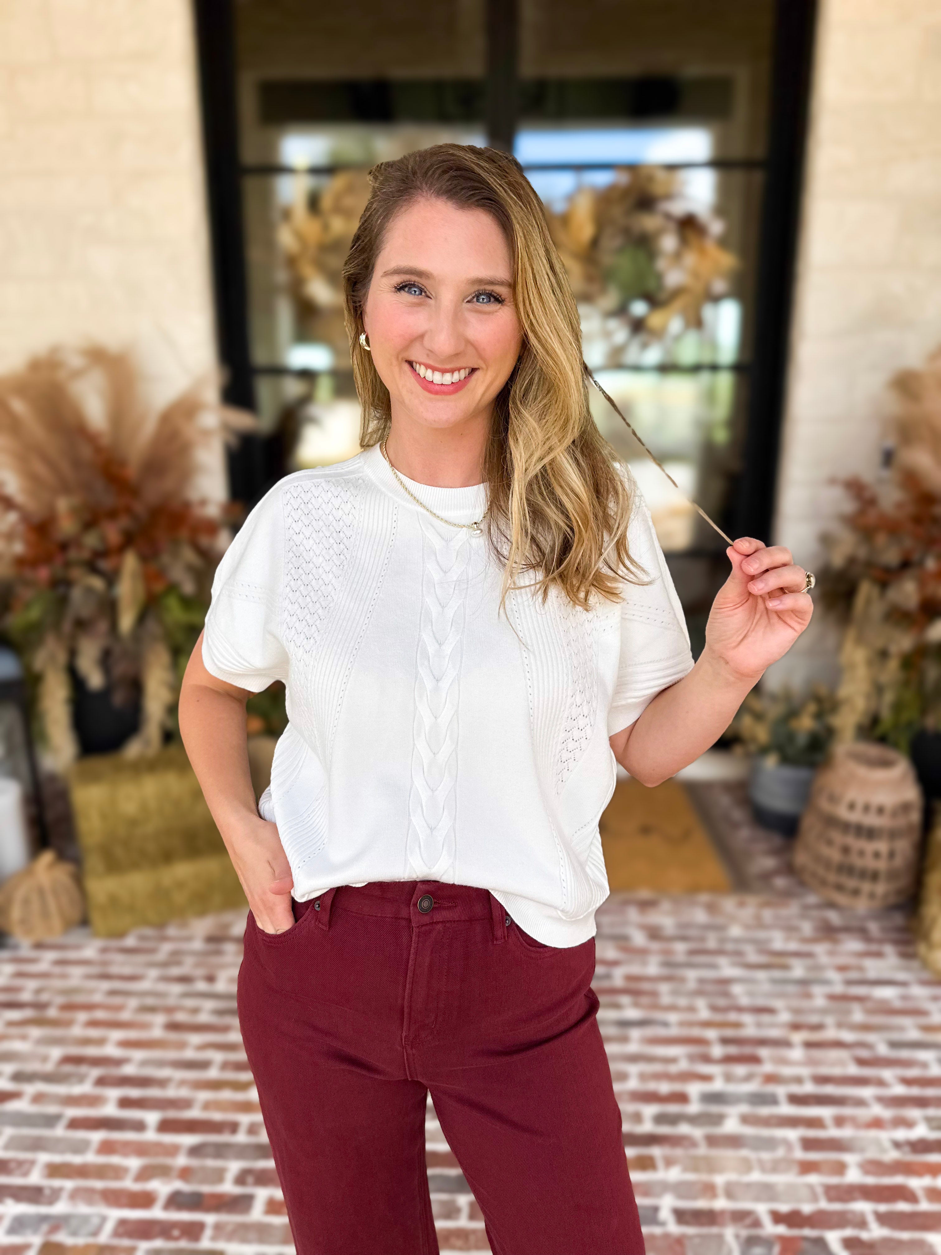 Lightweight Cable Knit Sweater - Cream-230 Sweaters/Cardis-FATE-July & June Women's Fashion Boutique Located in San Antonio, Texas