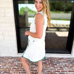 The Sunday Stroll Athleisure Tank - White/Green-300 Athleisure/Lounge-SKIES ARE BLUE-July & June Women's Fashion Boutique Located in San Antonio, Texas