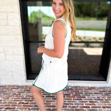 The Sunday Stroll Athleisure Tank - White/Green-300 Athleisure/Lounge-SKIES ARE BLUE-July & June Women's Fashion Boutique Located in San Antonio, Texas