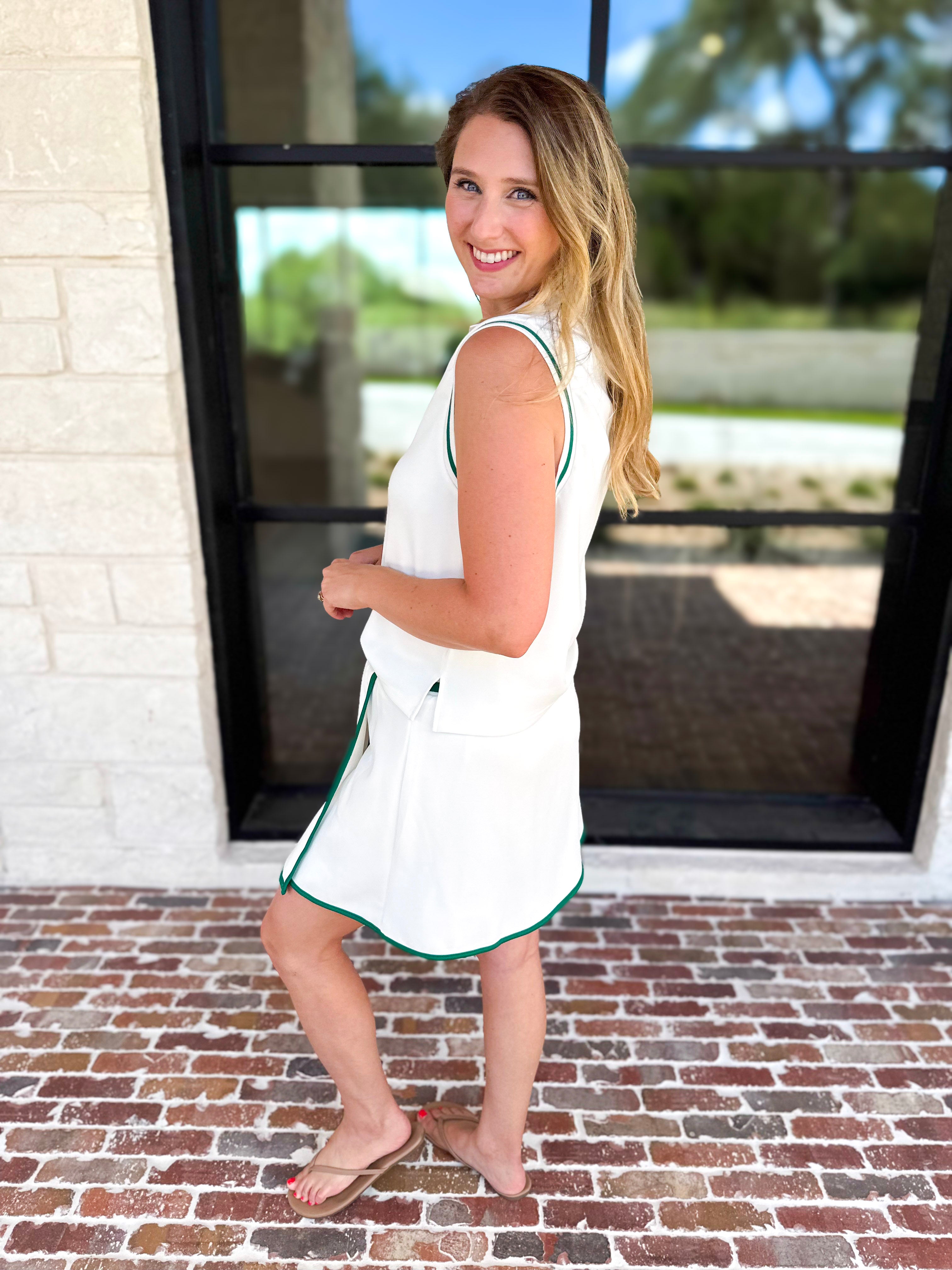 The Sunday Stroll Athleisure Tank - White/Green-300 Athleisure/Lounge-SKIES ARE BLUE-July & June Women's Fashion Boutique Located in San Antonio, Texas