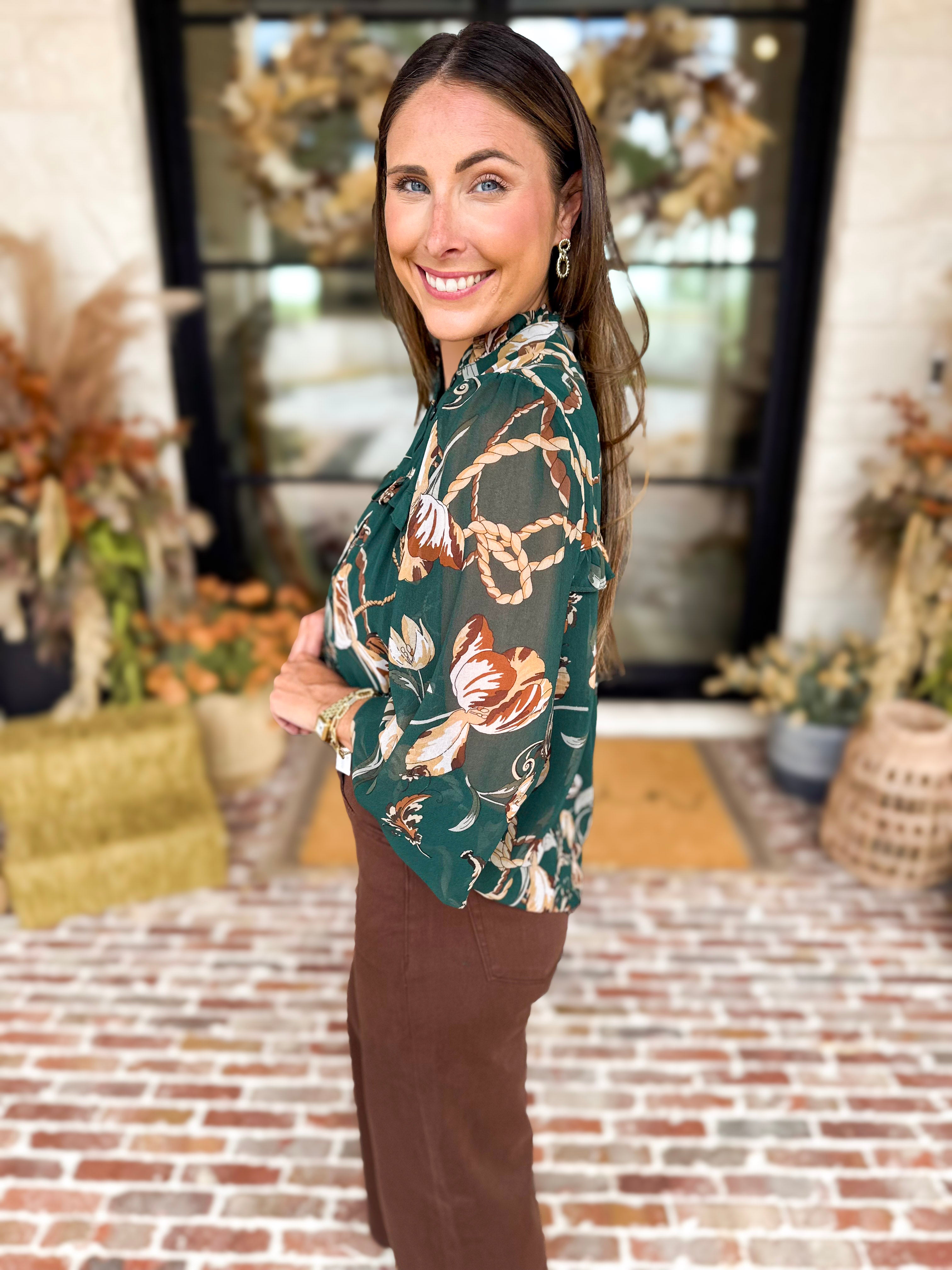 Evergreen Charm Blouse-200 Fashion Blouses-FATE-July & June Women's Fashion Boutique Located in San Antonio, Texas