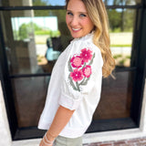 Mary Square - Sweet Florals Embroidered Blouse-200 Fashion Blouses-MARY SQUARE-July & June Women's Fashion Boutique Located in San Antonio, Texas