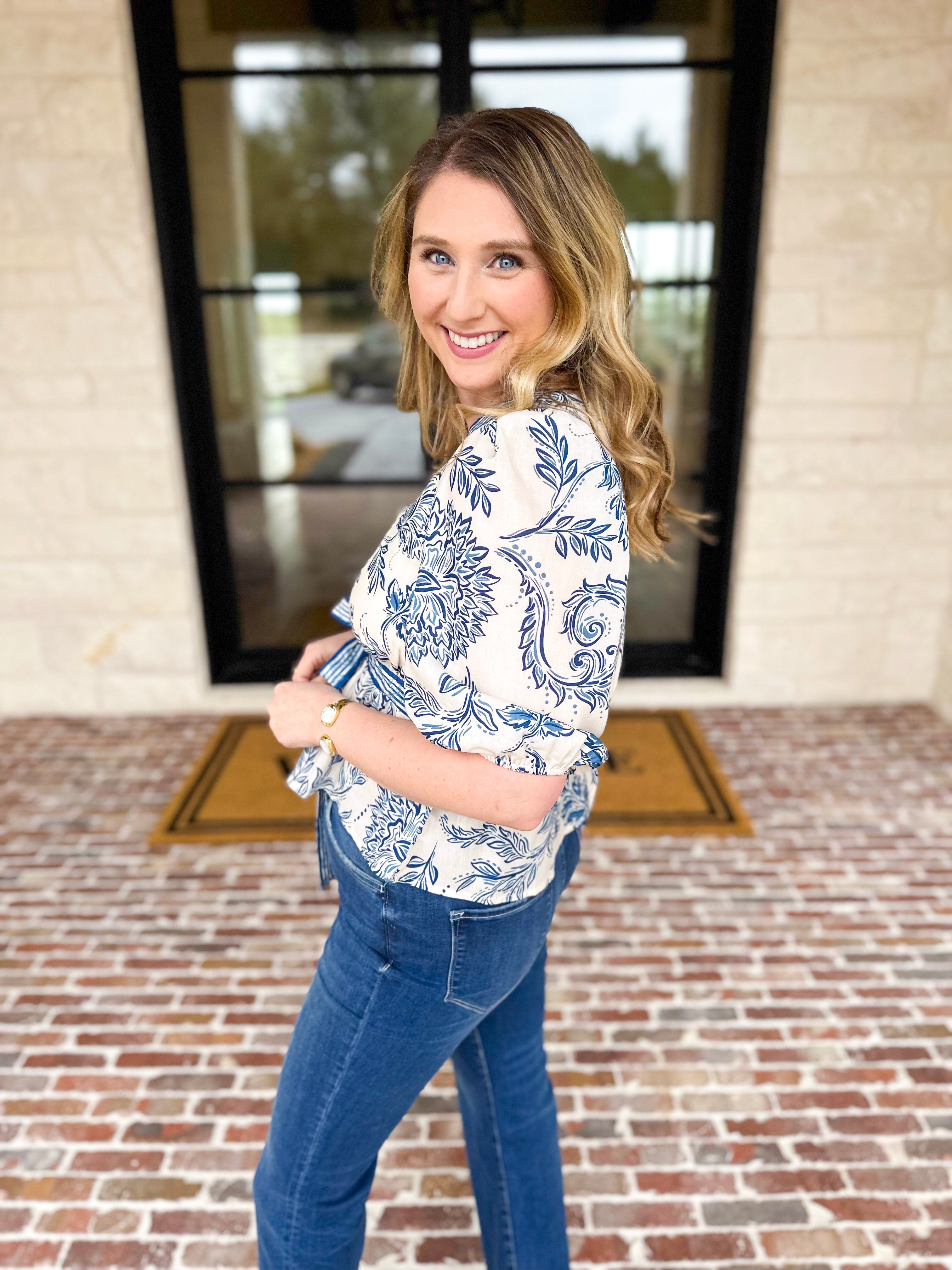 Coastal Cutie Blouse-200 Fashion Blouses-POLOGRAM-July & June Women's Fashion Boutique Located in San Antonio, Texas