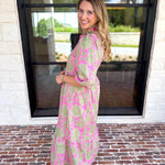 Mary Square - Riley Pink & Sage Floral Midi Dress-500 Midi-MARY SQUARE-July & June Women's Fashion Boutique Located in San Antonio, Texas