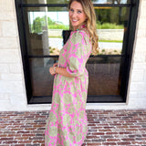Mary Square - Riley Pink & Sage Floral Midi Dress-500 Midi-MARY SQUARE-July & June Women's Fashion Boutique Located in San Antonio, Texas