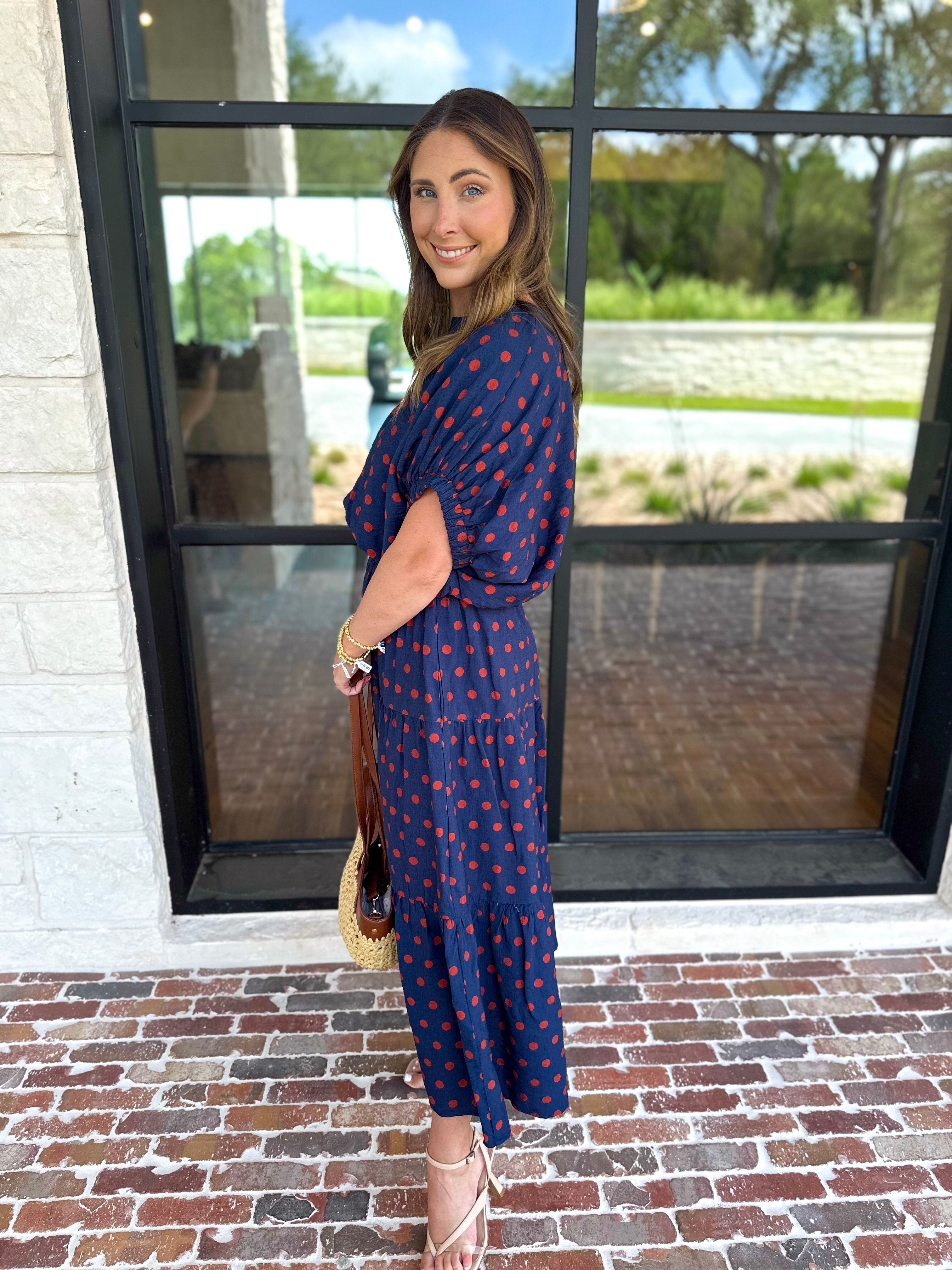 Darling in Dots Set - Navy & Rust-500 Midi-ENTRO-July & June Women's Fashion Boutique Located in San Antonio, Texas