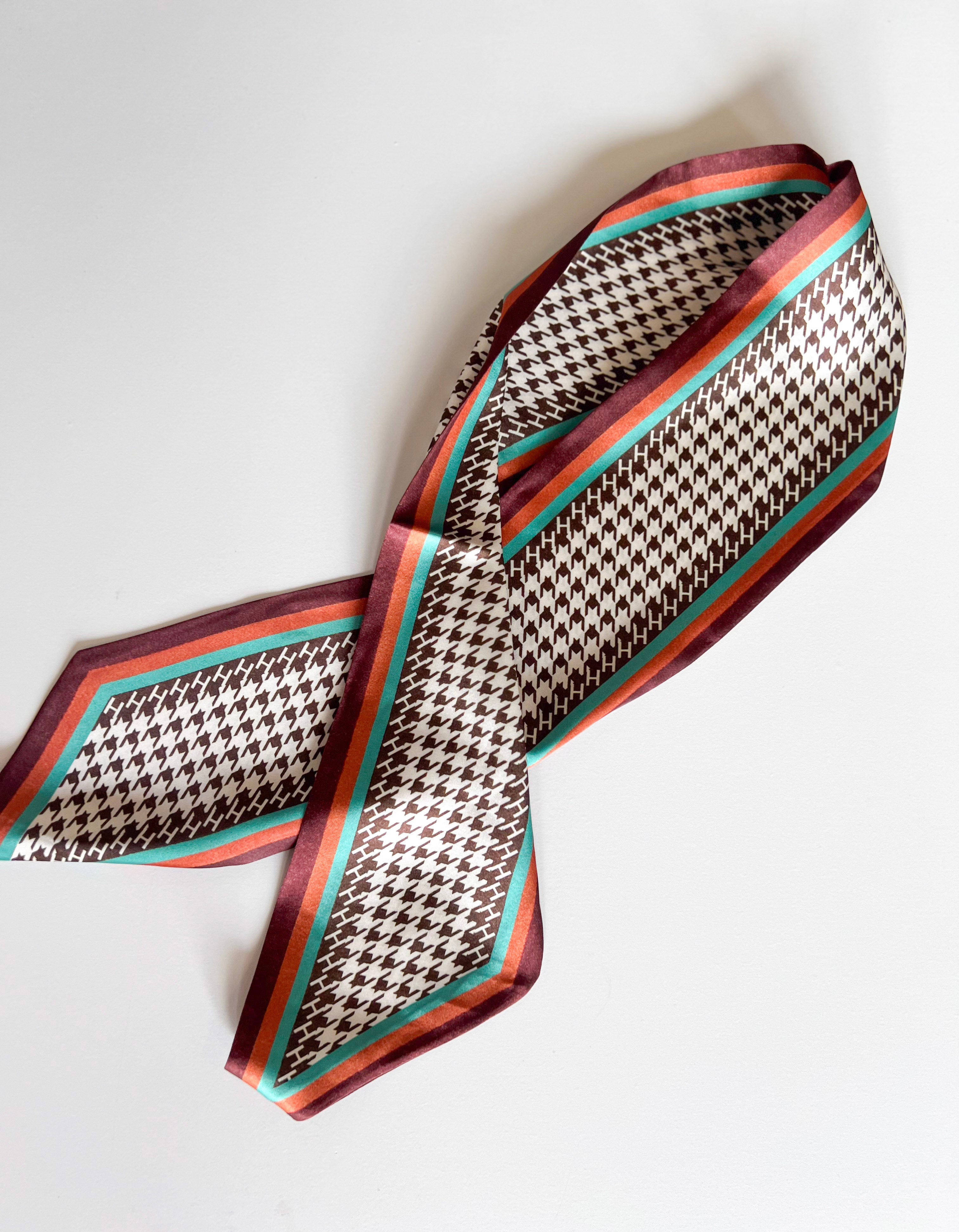 Satin Twilly - Chocolate Herringbone-130 Accessories-July & June Women's Boutique-July & June Women's Fashion Boutique Located in San Antonio, Texas