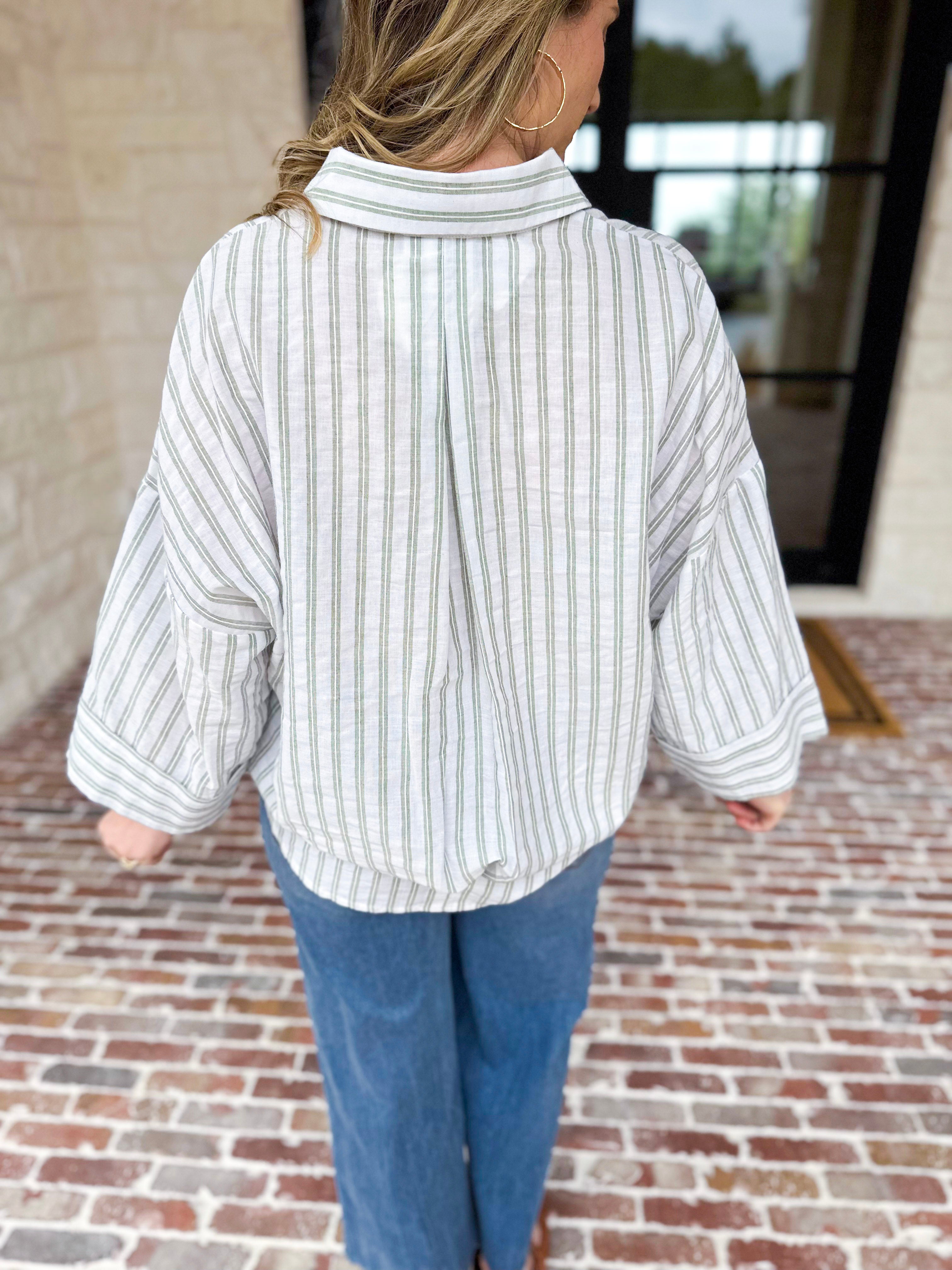 Comfy Coastal Button Down - Sage-200 Fashion Blouses-IN FEBRUARY-July & June Women's Fashion Boutique Located in San Antonio, Texas