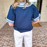 THML - Navy & Light Blue Blouse-200 Fashion Blouses-THML-July & June Women's Fashion Boutique Located in San Antonio, Texas