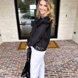 Frilly Black Blouse-200 Fashion Blouses-TCEC-July & June Women's Fashion Boutique Located in San Antonio, Texas