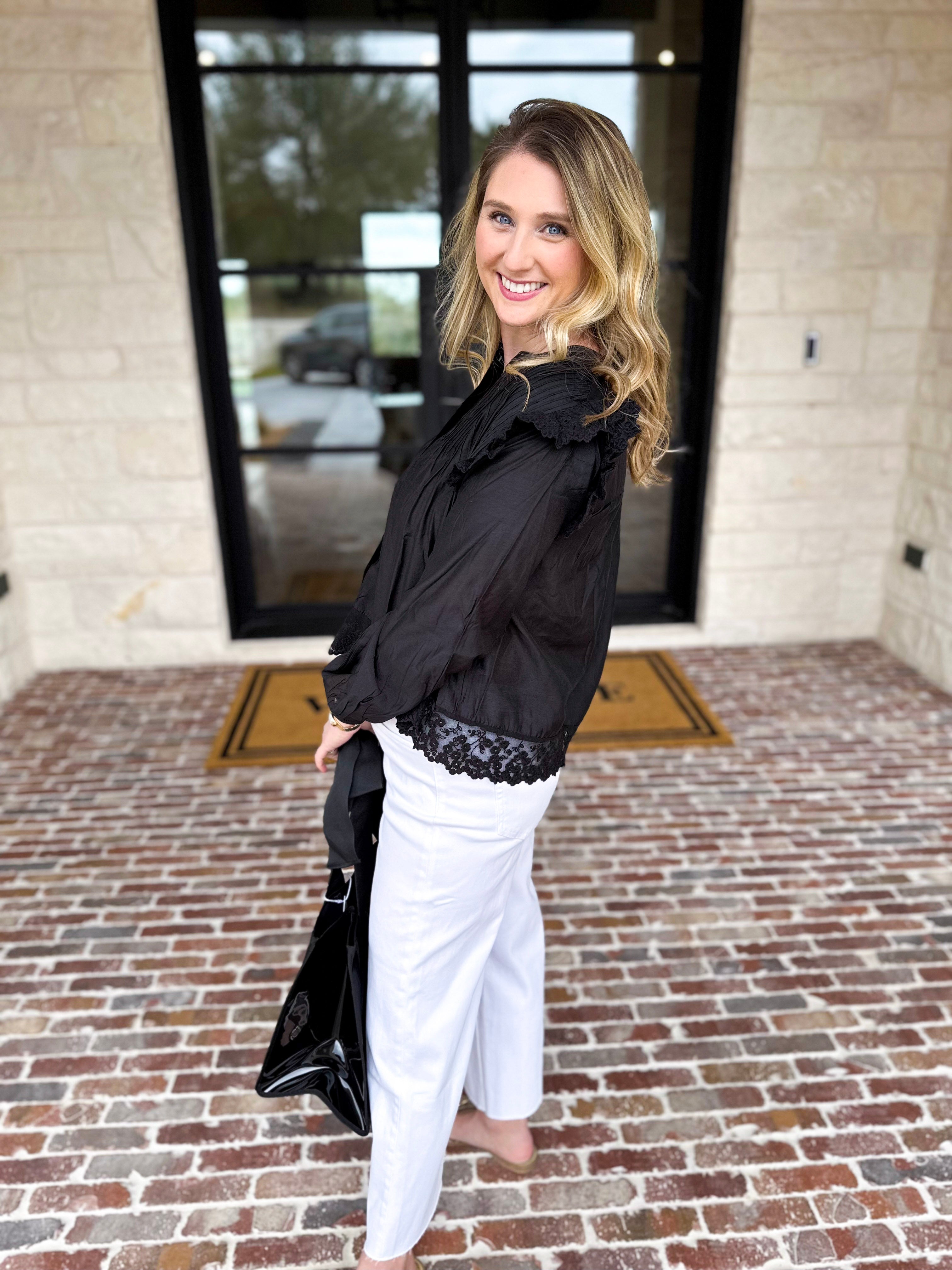 Frilly Black Blouse-200 Fashion Blouses-TCEC-July & June Women's Fashion Boutique Located in San Antonio, Texas