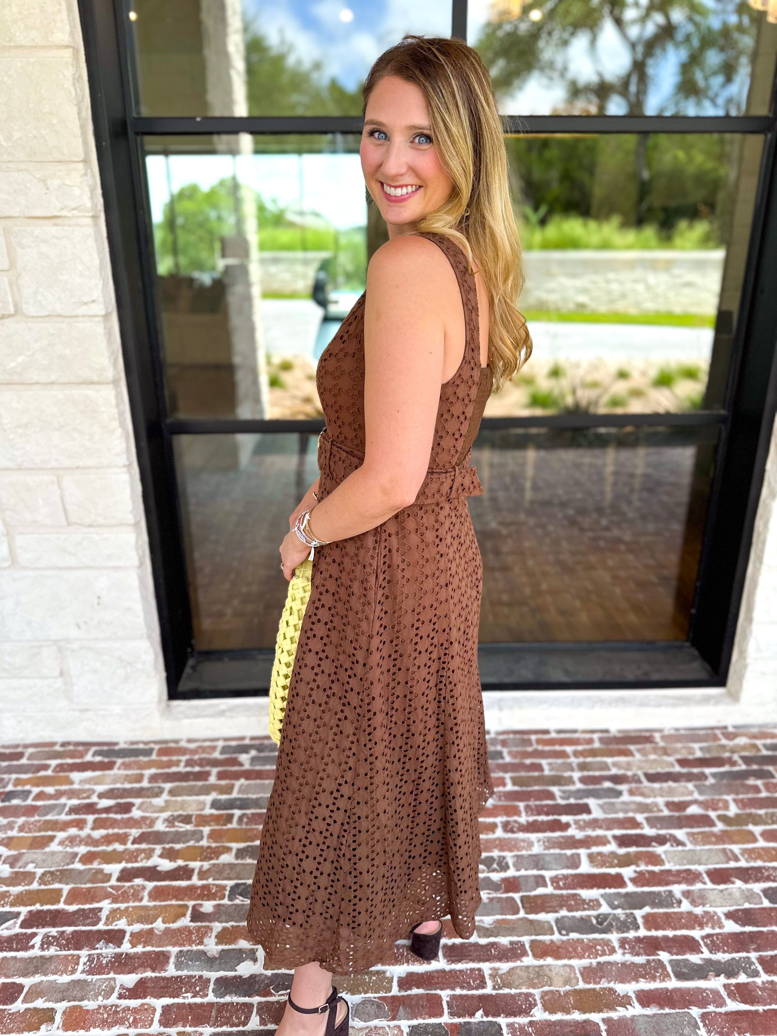 The Social Hour Midi Dress - Chocolate-500 Midi-ENTRO-July & June Women's Fashion Boutique Located in San Antonio, Texas