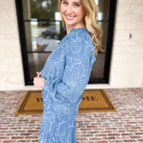 Current Air - Floral Chambray Blouse-200 Fashion Blouses-CURRENT AIR CLOTHING-July & June Women's Fashion Boutique Located in San Antonio, Texas