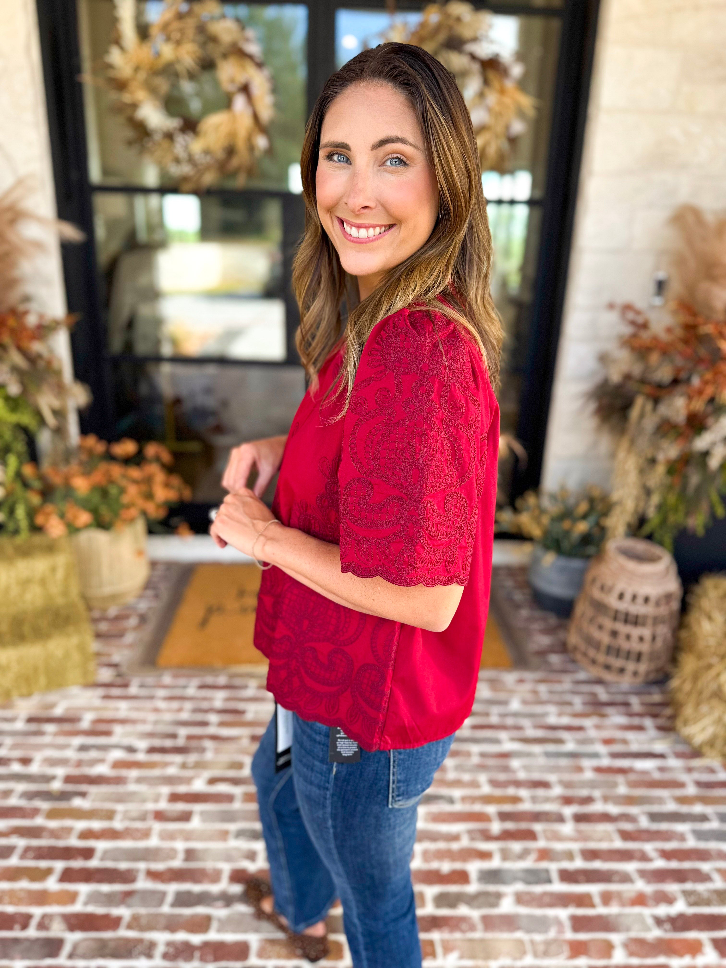 The Brunch Blouse - Burgundy-200 Fashion Blouses-ENTRO-July & June Women's Fashion Boutique Located in San Antonio, Texas