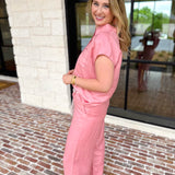Current Air - Cap Sleeve Button Down Blouse - Pink-200 Fashion Blouses-CURRENT AIR CLOTHING-July & June Women's Fashion Boutique Located in San Antonio, Texas