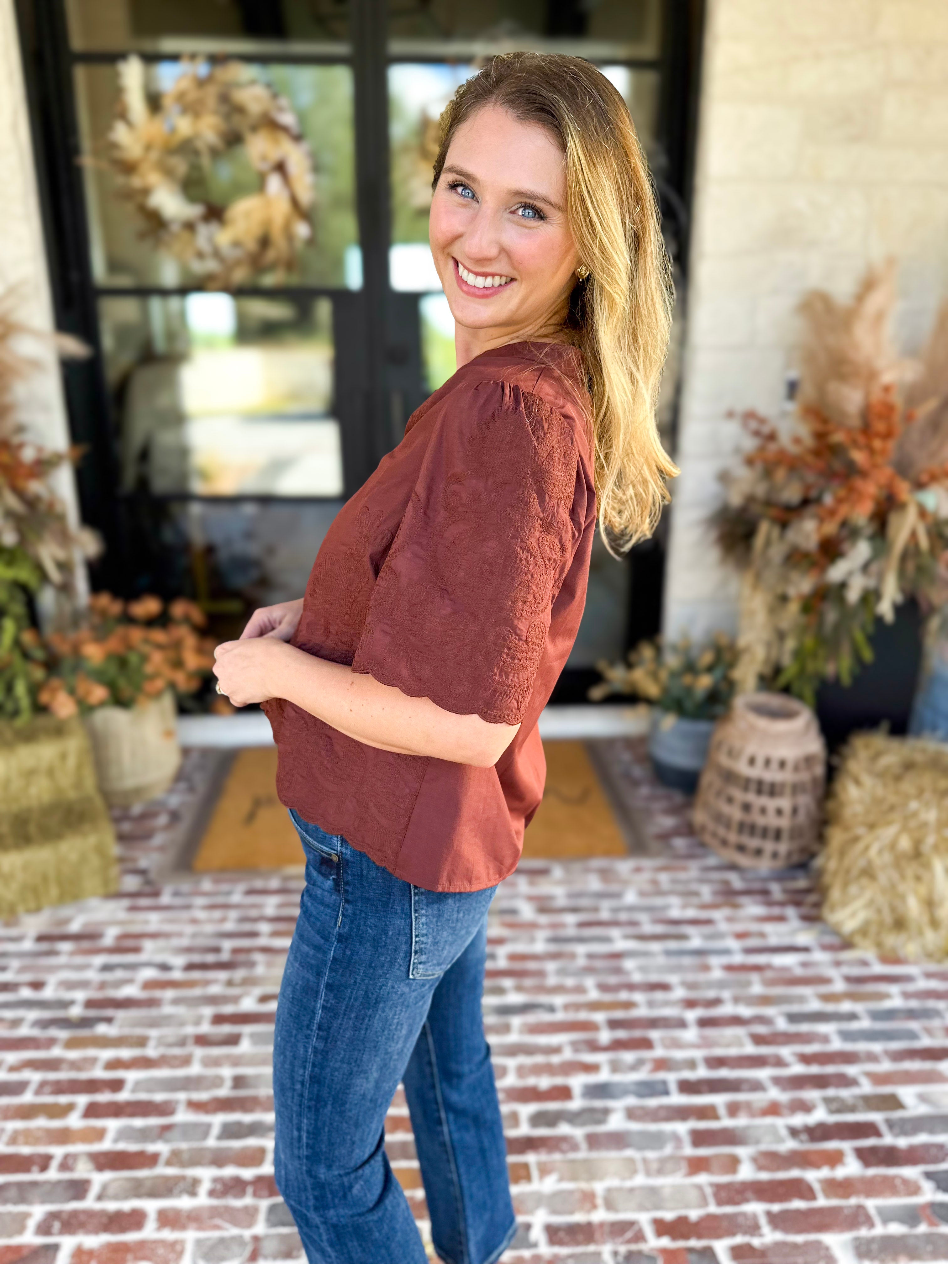 The Brunch Blouse - Brown-200 Fashion Blouses-ENTRO-July & June Women's Fashion Boutique Located in San Antonio, Texas