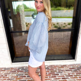 Breezy Gingham Blouse - Dusty Blue-200 Fashion Blouses-FATE-July & June Women's Fashion Boutique Located in San Antonio, Texas