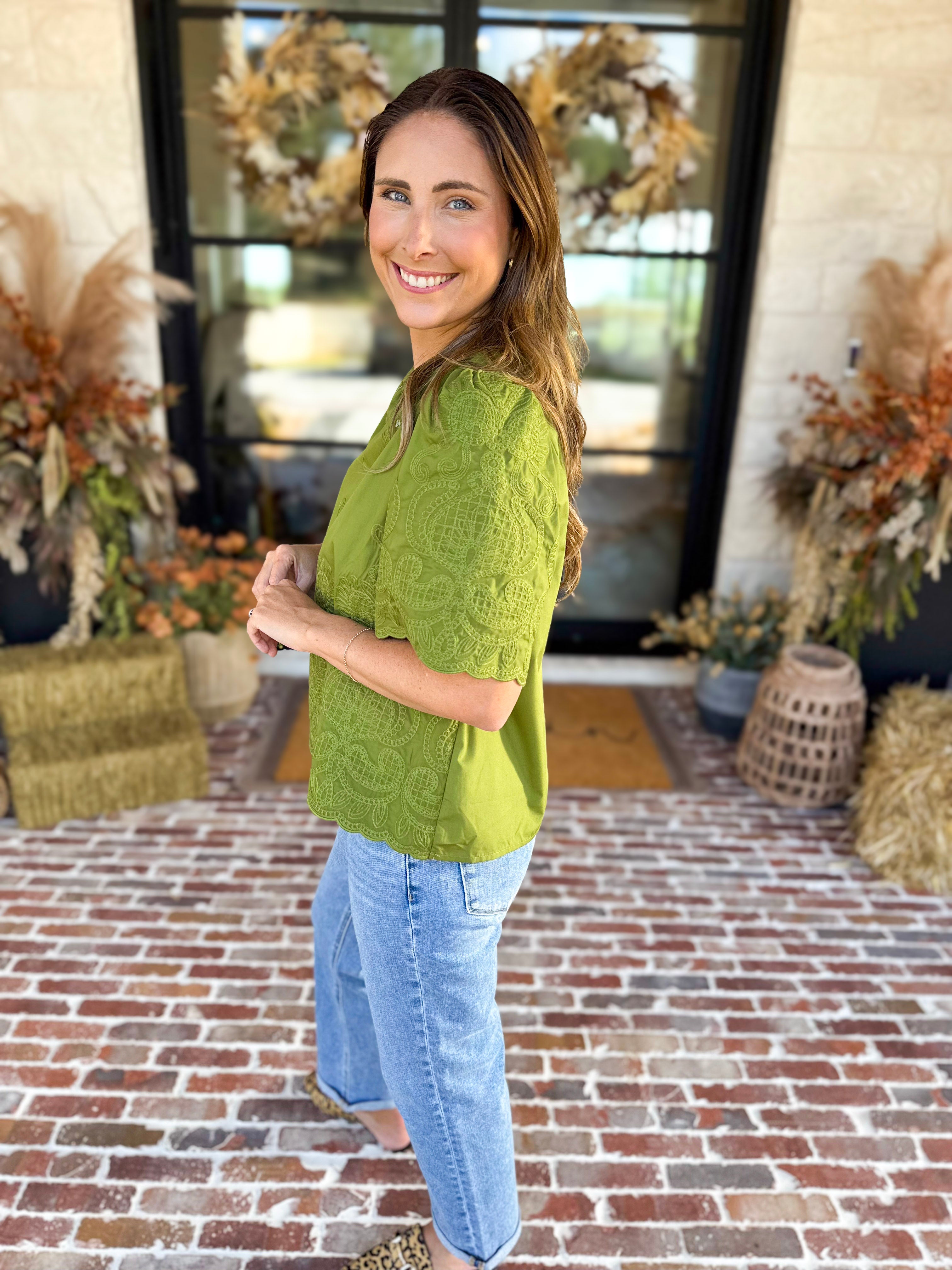 The Brunch Blouse - Avocado-200 Fashion Blouses-ENTRO-July & June Women's Fashion Boutique Located in San Antonio, Texas