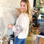 Maya Floral Stitch Blouse - Ivory-200 Fashion Blouses-ENTRO-July & June Women's Fashion Boutique Located in San Antonio, Texas