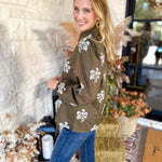 Mary Square - Olive Embroidered Flora Blouse-200 Fashion Blouses-MARY SQUARE-July & June Women's Fashion Boutique Located in San Antonio, Texas