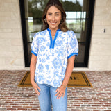 The Anderson Blouse - Blue-200 Fashion Blouses-POLOGRAM-July & June Women's Fashion Boutique Located in San Antonio, Texas
