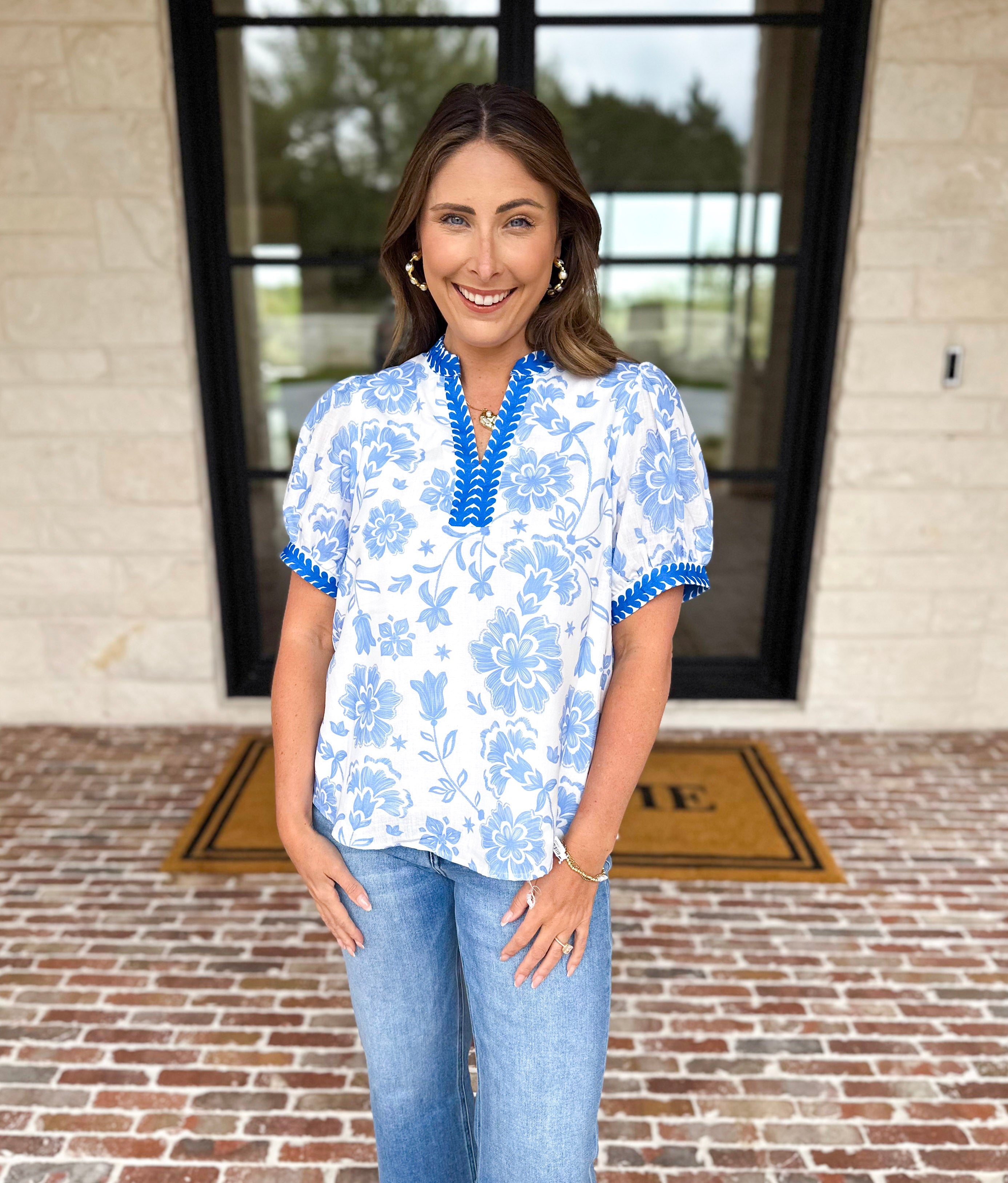 The Anderson Blouse - Blue-200 Fashion Blouses-POLOGRAM-July & June Women's Fashion Boutique Located in San Antonio, Texas