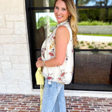 Cream Floral Tank Blouse-200 Fashion Blouses-ENTRO-July & June Women's Fashion Boutique Located in San Antonio, Texas