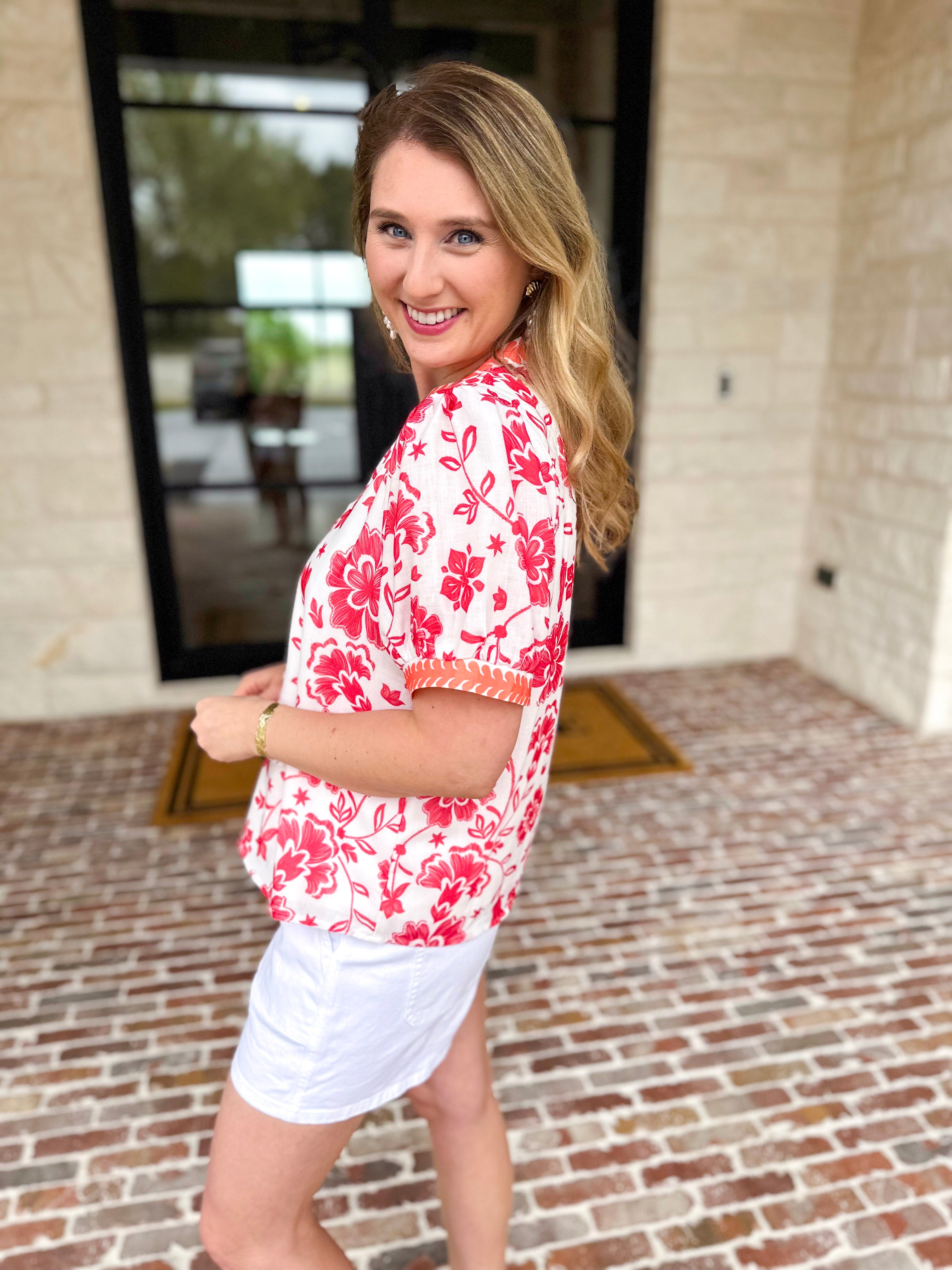 The Anderson Blouse - Red-200 Fashion Blouses-POLOGRAM-July & June Women's Fashion Boutique Located in San Antonio, Texas