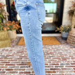 Vervet - Mid Rise Small Cuff Straight Leg Jeans-420 Denim-VEVERT BY FLYING MONKEY-July & June Women's Fashion Boutique Located in San Antonio, Texas