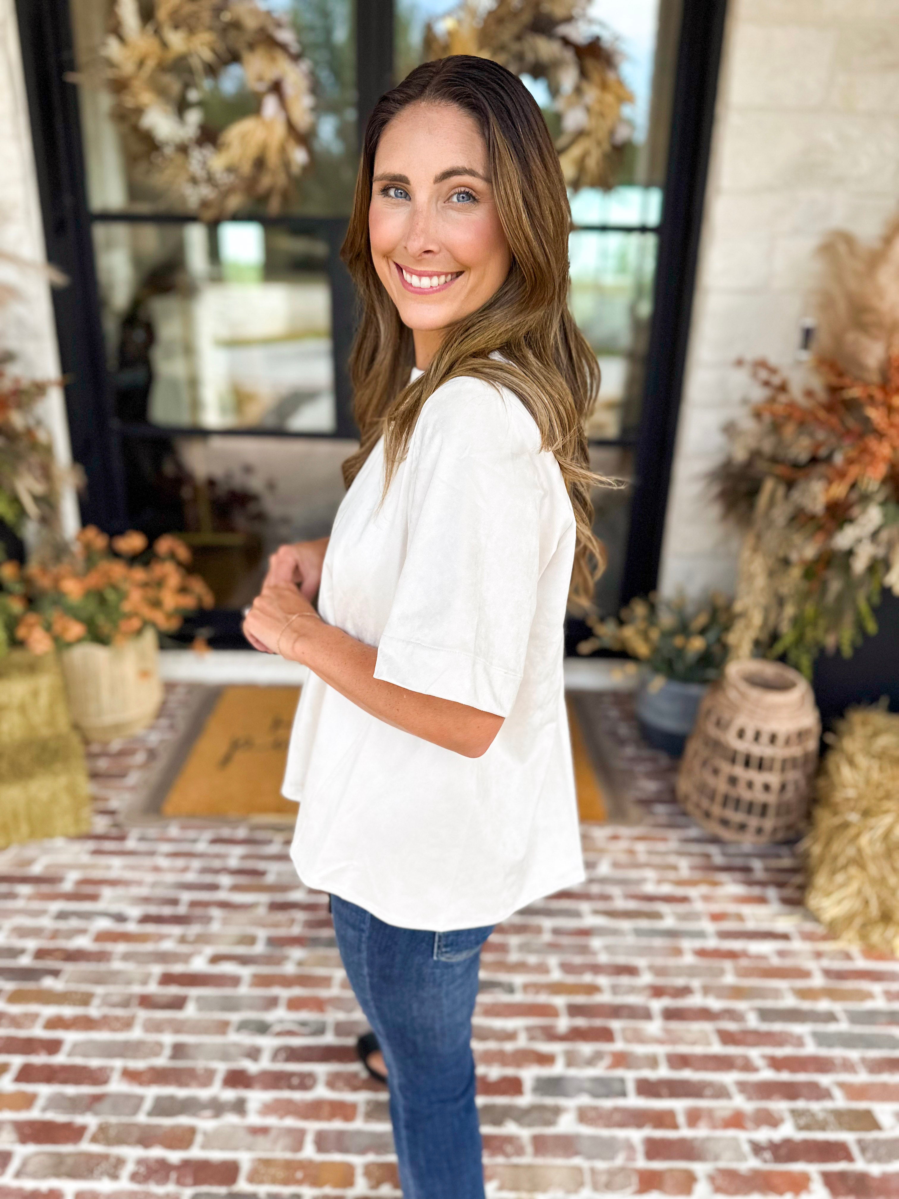Suede Swing Blouse - Cream-200 Fashion Blouses-FATE-July & June Women's Fashion Boutique Located in San Antonio, Texas