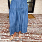 Current Air - Chambray Midi Skirt-410 Shorts/Skirts-CURRENT AIR CLOTHING-July & June Women's Fashion Boutique Located in San Antonio, Texas