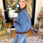 Suede Trim Denim Jacket-600 Outerwear-SKIES ARE BLUE-July & June Women's Fashion Boutique Located in San Antonio, Texas